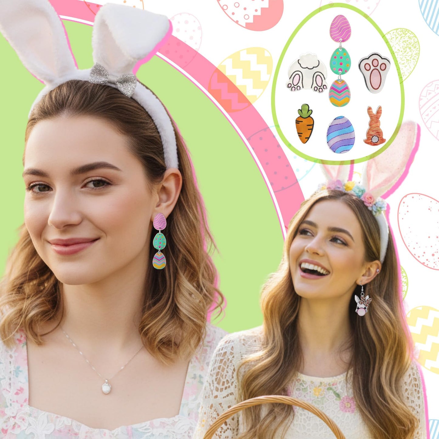 Nosiny 36 Pairs Easter Earrings for Women Bulk Colorful Easter Bunny Dangle Earrings Cute Spring Rabbit Carrot Egg Shaped Jewelry Holiday Gift