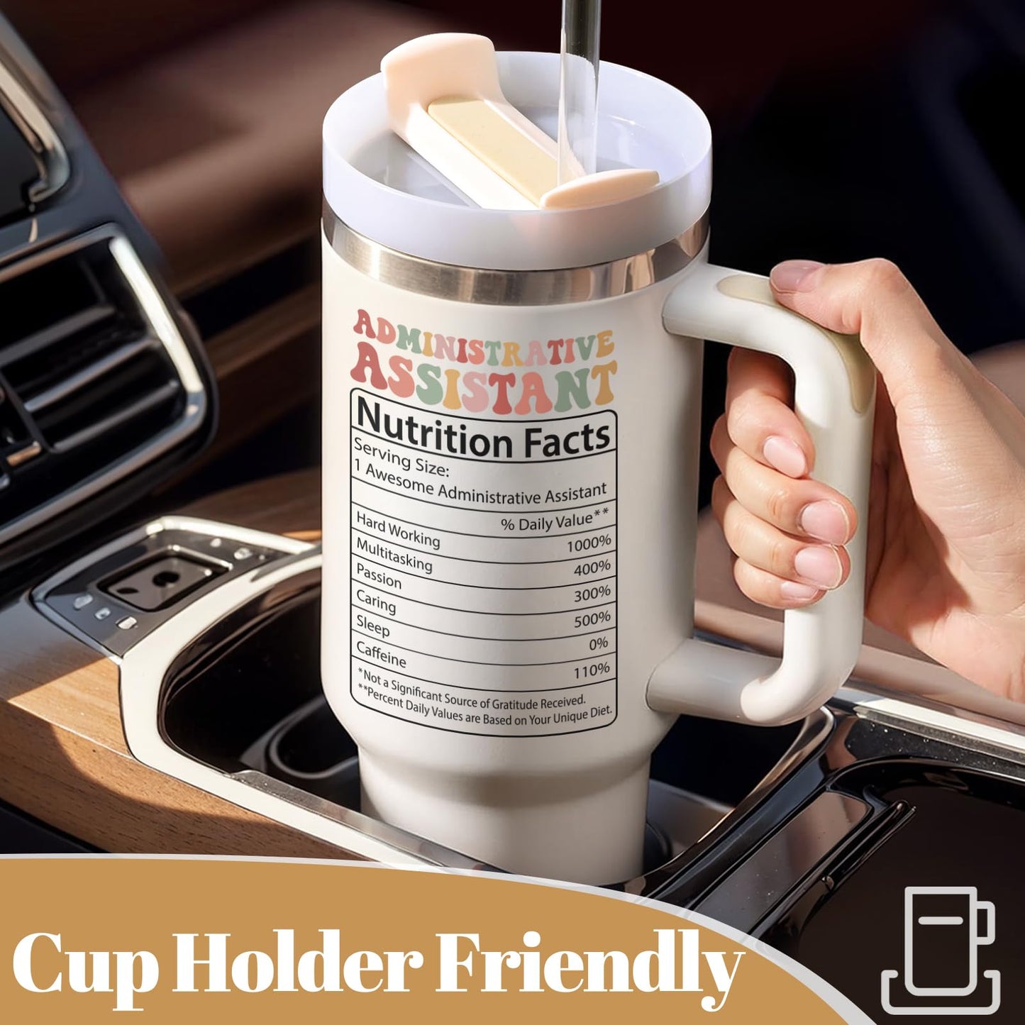 Lifecapido Administrative Professional Day Gifts, Administrative Assistant 40oz Tumbler with Handle, Administrative Assistant Gifts, Birthday Gift for Women Administrative Assistant, Creamy