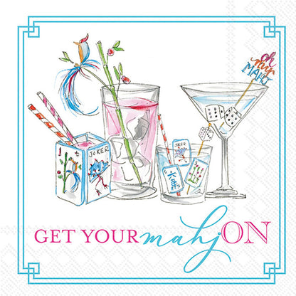 IHR Ideal Home Range Cocktail Napkins Rosanne Beck Disposable 3-Ply Paper Party Napkin Pack, 10" x 10", Mahjong Drinks, 20-Count