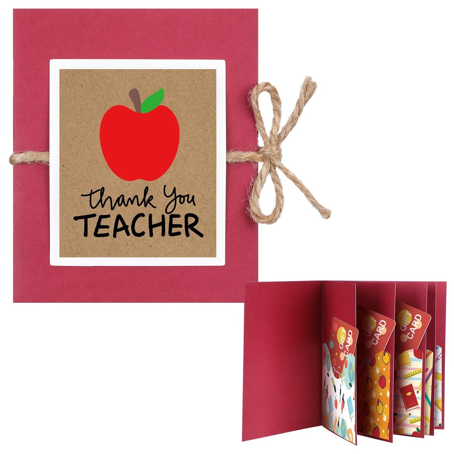 Skyygemm Teacher Gift Card Book Sleeves 5 Card Slots Teacher Appreciation Week Gift Cardholder 4.25 x 3.54 Inch Thank You Money Booklet for Appreciation Holiday Ornament