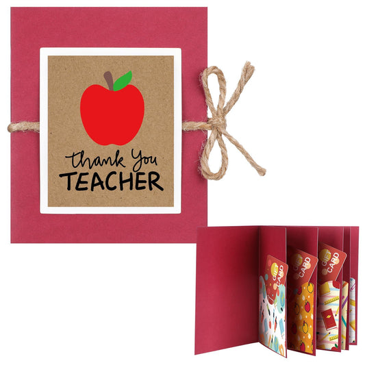Skyygemm Teacher Gift Card Book Sleeves 5 Card Slots Teacher Appreciation Week Gift Cardholder 4.25 x 3.54 Inch Thank You Money Booklet for Appreciation Holiday Ornament