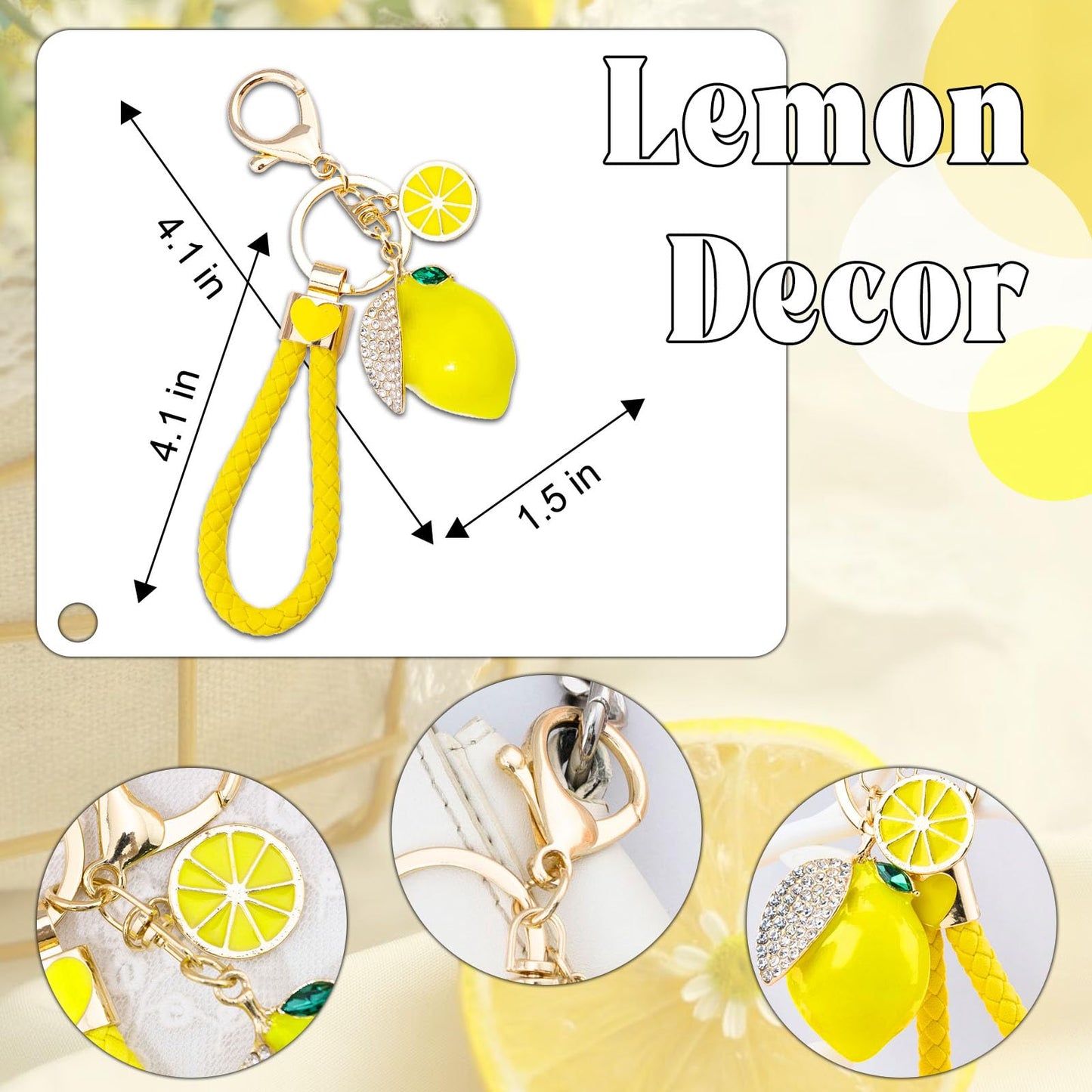 Lemon Bag Charm Gifts for Women Lemon Keychain Fruit Keychain Yellow Crystal Rhinestone Key Chain Fruit Keyring for Purse Bag Backpack Car Jewelry Gift for Girls Friends Family Accessories