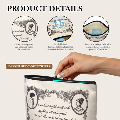 S&ZG Literary Classic Novel Makeup Bag, Jane Austen Gifts, Cute Merch Travel Small Makeup Bag for Purse, Book Lover Gifts for Women