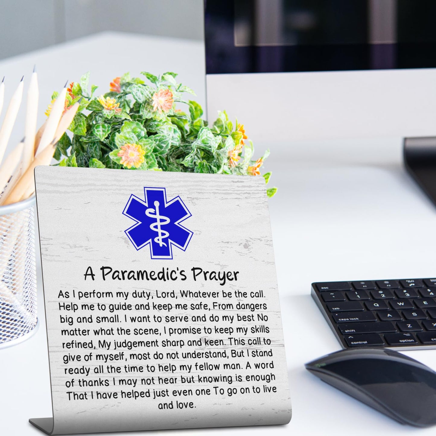 A Paramedic’s Prayer Desk Sign, EMT EMS Appreciation Gift with Blue Star of Life Emergency Responder Motivational Retirement Graduation Decorative Sign Gift TZ168
