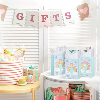 Sinmoe 24 Pcs Rainbow Gift Bags with 24 Pcs White Tissues Paper Rainbow Party Favor Small Bags with Handles for Kids Birthday Baby Shower Weddings Graduation 8.27 x 5.91 x 3.15 Inch