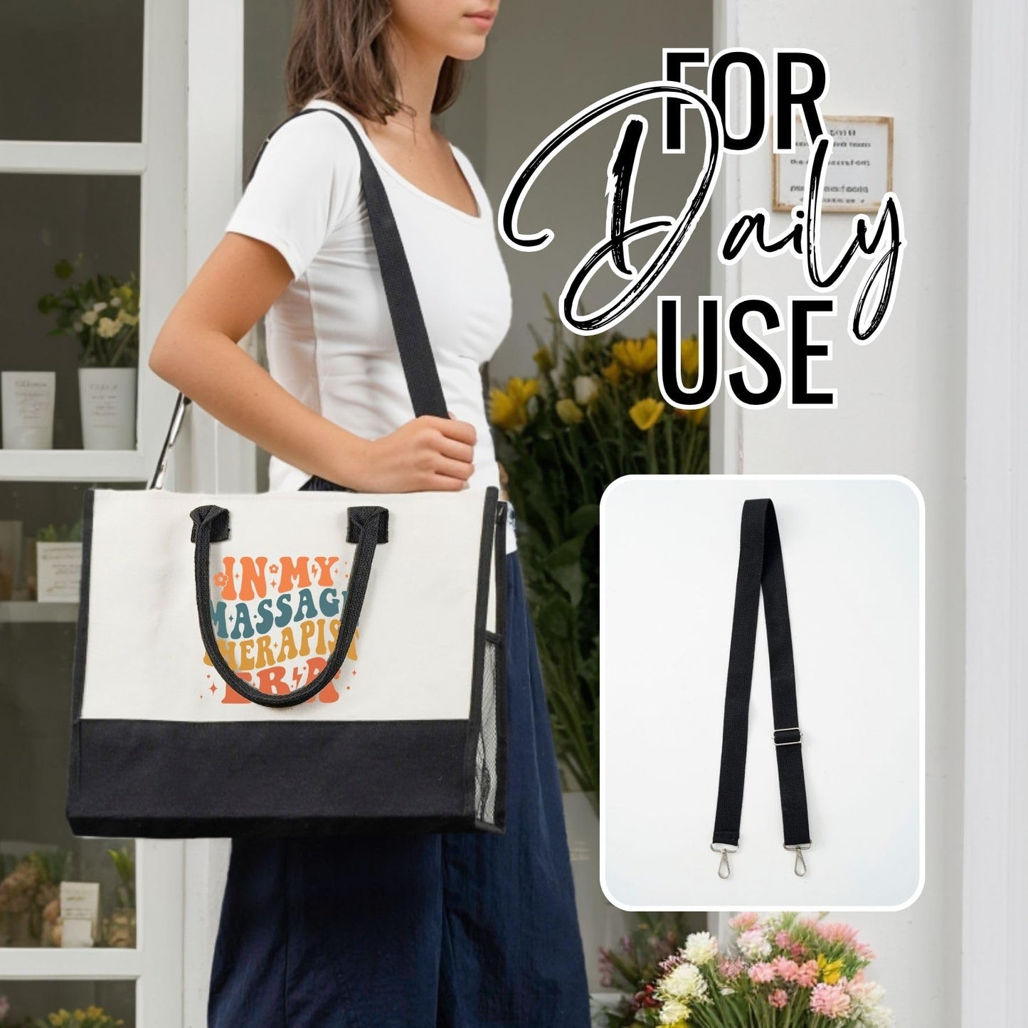 InnoBeta Massage Therapist Gifts for Women, Canvas Tote Bag with Top Zipper Closure and Shoulder Strap, Thank You Gifts for Massage Therapist