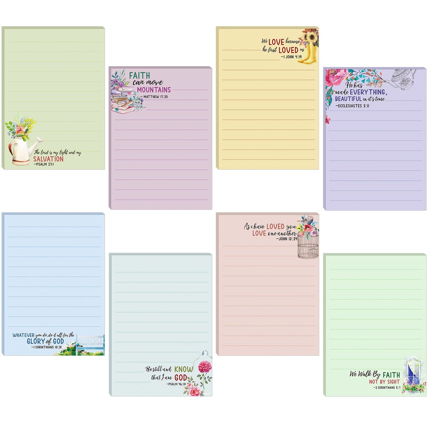 Gersoniel 8 Pack Bible Sticky Notes 240 Sheets Christian Sticky Notes 4 x 5 Inch Scripture Inspirational Memo Pads Floral Religious Quotes Notepads for Message Reminder Lists Schedules(Fresh Style)