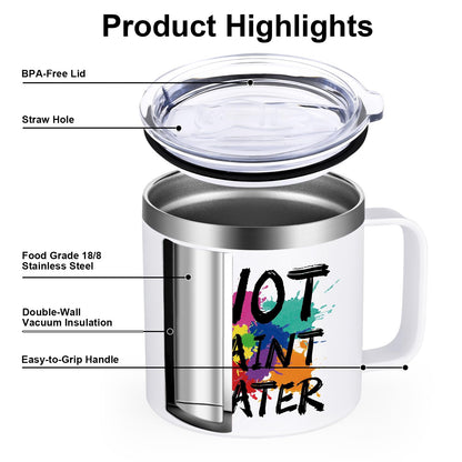 Lifecapido Not Paint Water Coffee Mug, Art Teacher Appreciation Gifts for Teacher's Day Christmas, Gifts for Art Teacher Artist Painters Coworker, 14Oz Stainless Steel Coffee Mug with Lid, White