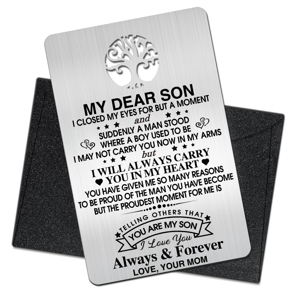 To My Son I Love You Wallet Card, Engraved Metal Wallet Insert Card Love Notes from Mom, Gifts for Son with Inspirational Quote, Graduation Birthday coming of age Wedding Christmas Gifts