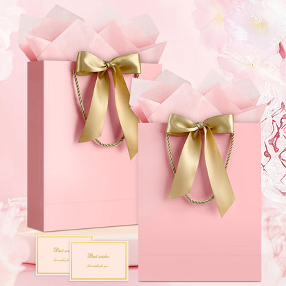 YoungTree Pink Gift Bags with Handles, 13" Medium Gift Bag with 2 Tissue Paper and 1 Card, Present Bag for Graduation Wedding Baby Shower Bridal Shower Birthday Party Supplies