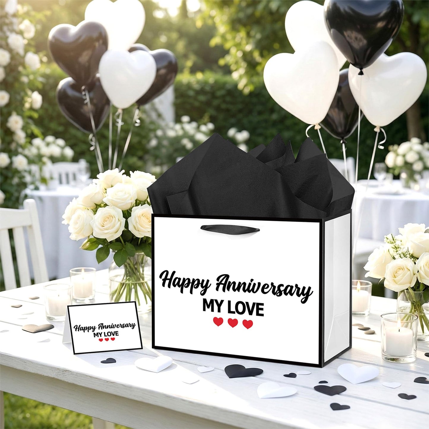 Happy Anniversary My Love Gift Bag Wedding Anniversary White Gift Bags with Wrapping Paper and Card Romantic Milestone Anniversary Celebration Party Favor Bag Decorations Goodie Supplies for Husband Wife Couples Him Her