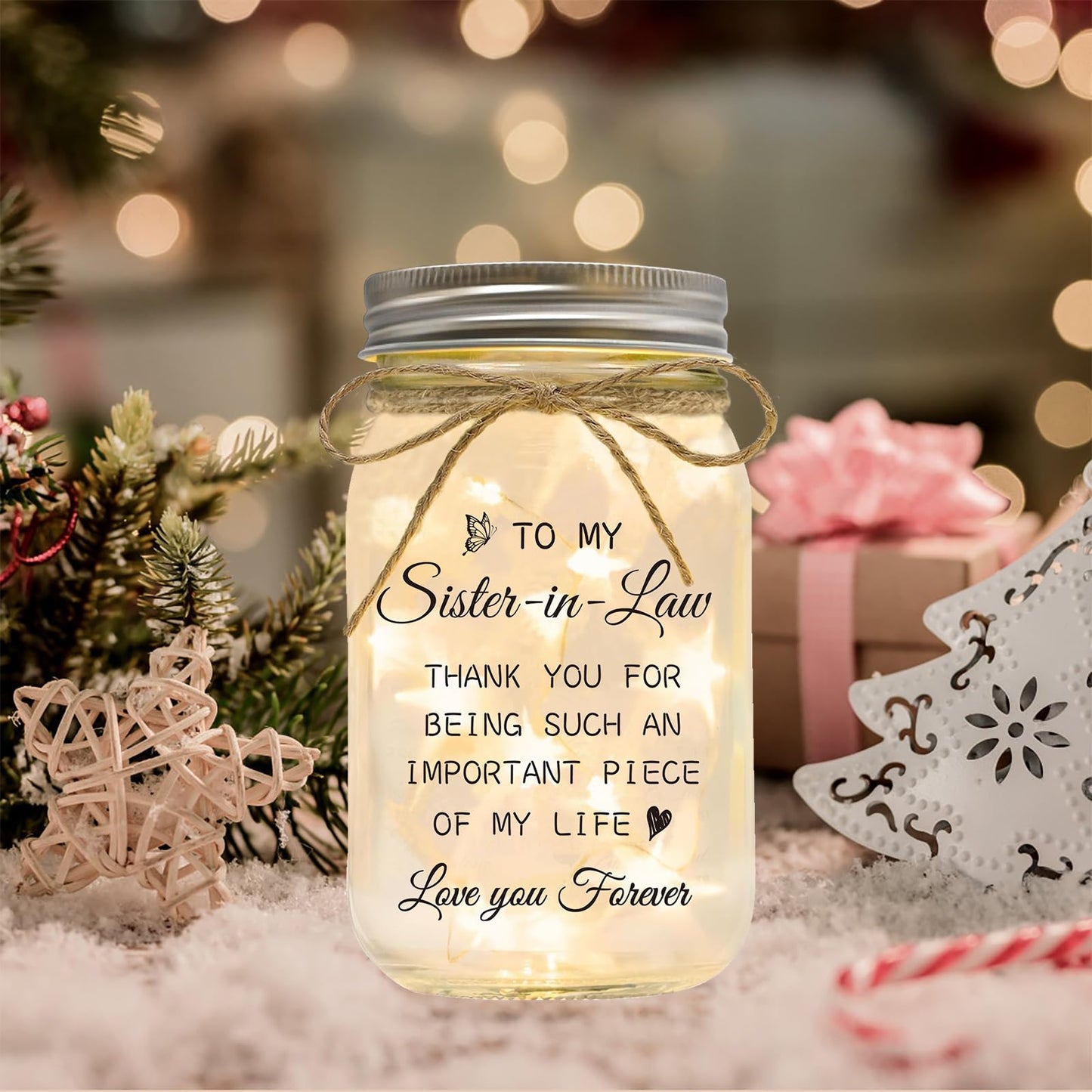 Sister in Law Gifts, Mason Jar Night Lights - Gifts for Sister in Law Birthday Christmas Mother's Day Wedding Thanksgiving Gifts
