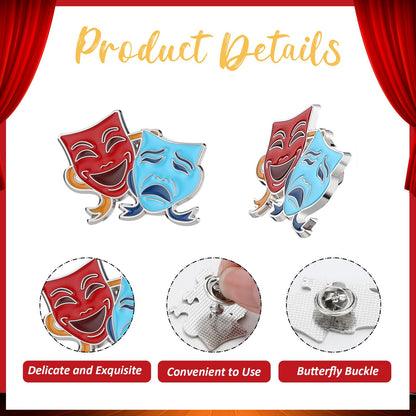 Huquary 36 Pcs Theater Gifts Drama Masks Pins with 36 Pcs Greeting Cards Comedy Tragedy Masks Hat Pin Performance Award Theater Lapel Badge for Drama Students Reward