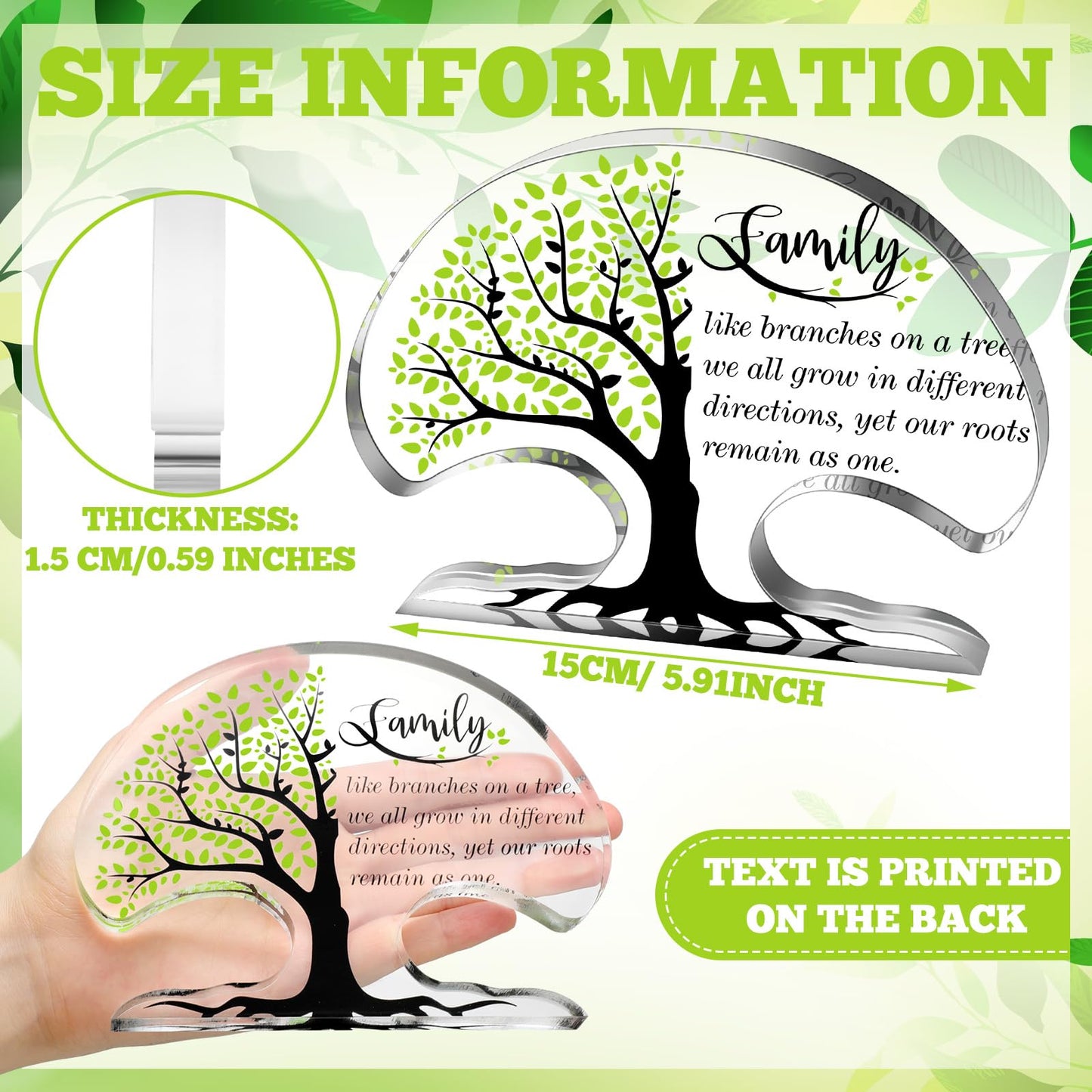 Jetec Family Reunion Gifts Tree Shaped Acrylic Keepsake Plaque Inspirational Desk Signs Heartwarming Family Members Gifts for Home Office Desk Shelf Table Decor
