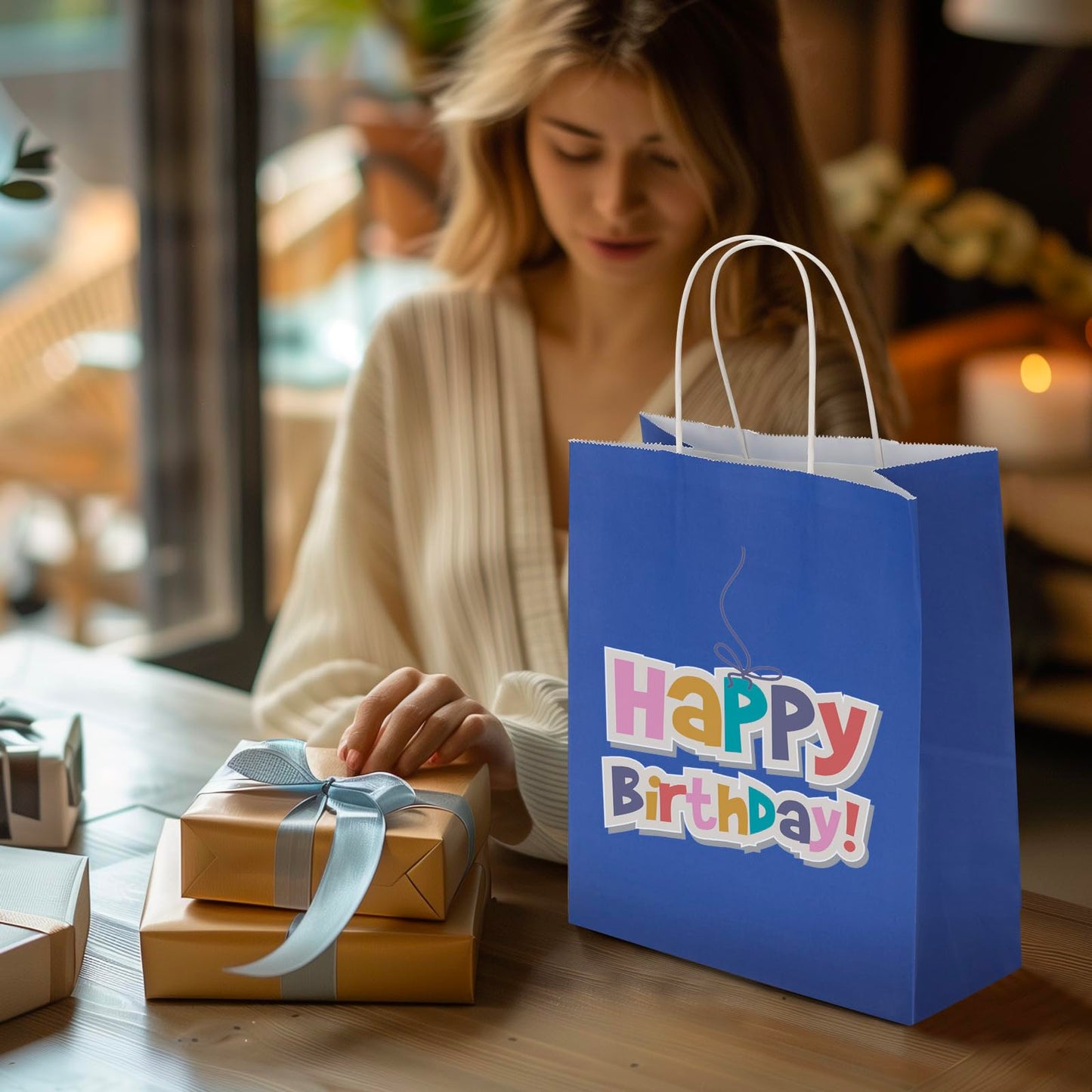 Toovip 50 Pack 8x4.75x10 Inch Medium Royal Blue Kraft Paper Bags with Handles Bulk, Gift Wrap Bags for Favor Grocery Retail Party Birthday Shopping Business Goody Craft Merchandise Take Out sacks