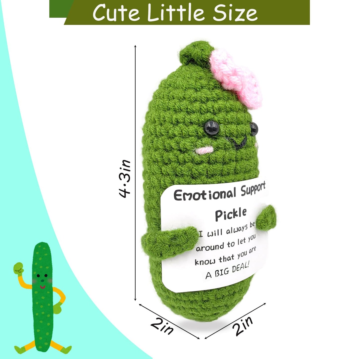 Emotional Encouraging Pickle,Funny Pickle with Support Card,Cute Knitted Crochet Dolls Soft Plush for Friend Gifts (Pickle)