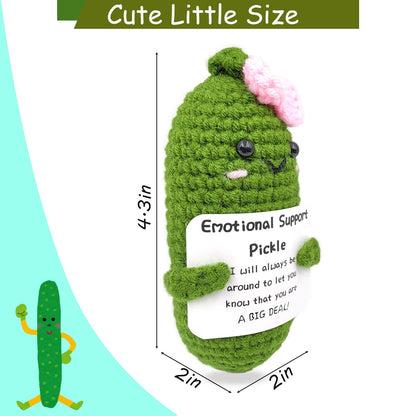 Emotional Encouraging Pickle,Funny Pickle with Support Card,Cute Knitted Crochet Dolls Soft Plush for Friend Gifts (Pickle)