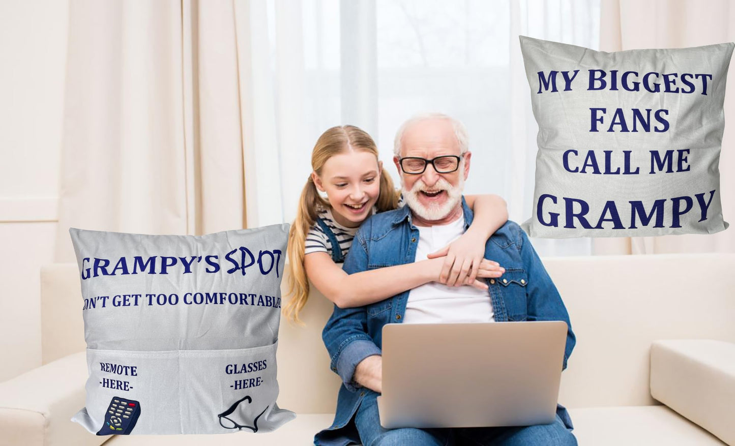 Gifts for Grampy Grandpa Gifts, 2-Pocket 2-Sided Grampy Pillow Covers 18x18 Inch, Father’s Day Birthday Christmas Stocking Stuffers Thanksgiving Day Gifts