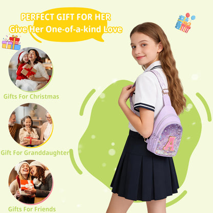 I IHAYNER Clear Initial Sling Bag for Gilrs Crossbody Bag Waist Pack Personalized Gifts for 4 5 6 7 8 9 10 11 12 13 Year Old Girls Purse for Birthday Mothers Day Gifts for Daughter Sister （Purple-A）