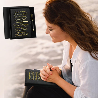 Geyoga 1 Set Father Day Christian Gift for Men Dad Leather Bible Prayer Journal with Pen A6 100 Sheets Bible Study Notebook Kit Religious Gift for Husband Pastor Church Sunday School Graduation