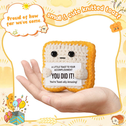 Crochet Toast Congratulations Gifts for Women - You Did It Card for Friends, Students, Coworkers, Teachers – Motivational College Highschool Graduation Decoration for Her Him