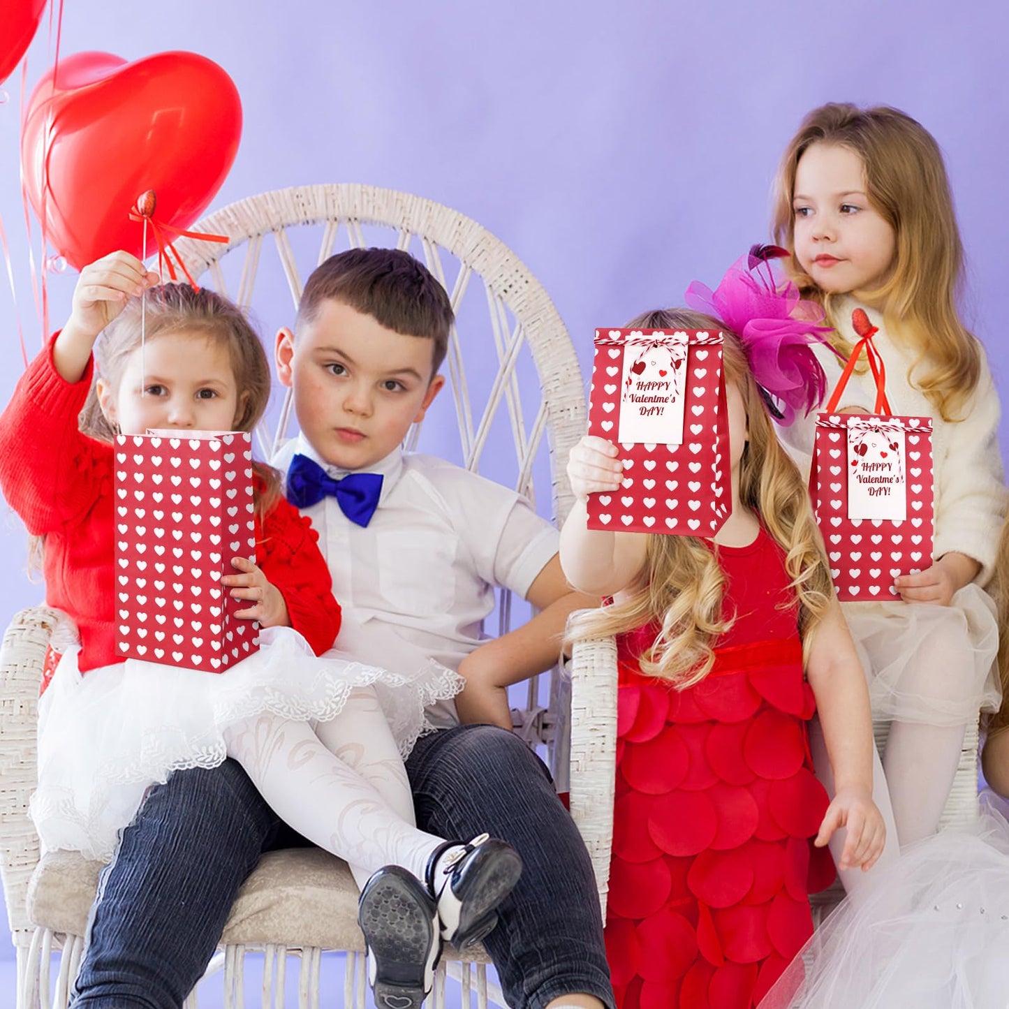 Abilat 24 Pack Valentines Gift Bags with Cards Valentine Gift Treat Bag Mini Goodie Bags for Valentine's Day Gifts Wrapping Party Favors, Classroom Exchange Prizes