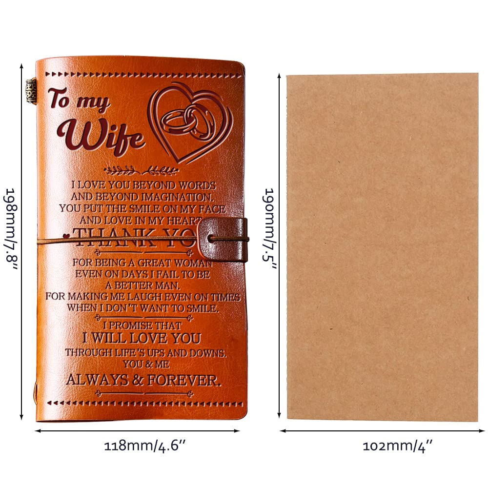 Wife Gifts from Husband, To My Wife Leather Journal, 140 Page Wife Refillable Writing Journal, Anniversary Wedding Christmas Gifts for Wife from Husband, Romantic Gifts for her