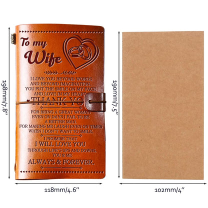 Wife Gifts from Husband, To My Wife Leather Journal, 140 Page Wife Refillable Writing Journal, Anniversary Wedding Christmas Gifts for Wife from Husband, Romantic Gifts for her
