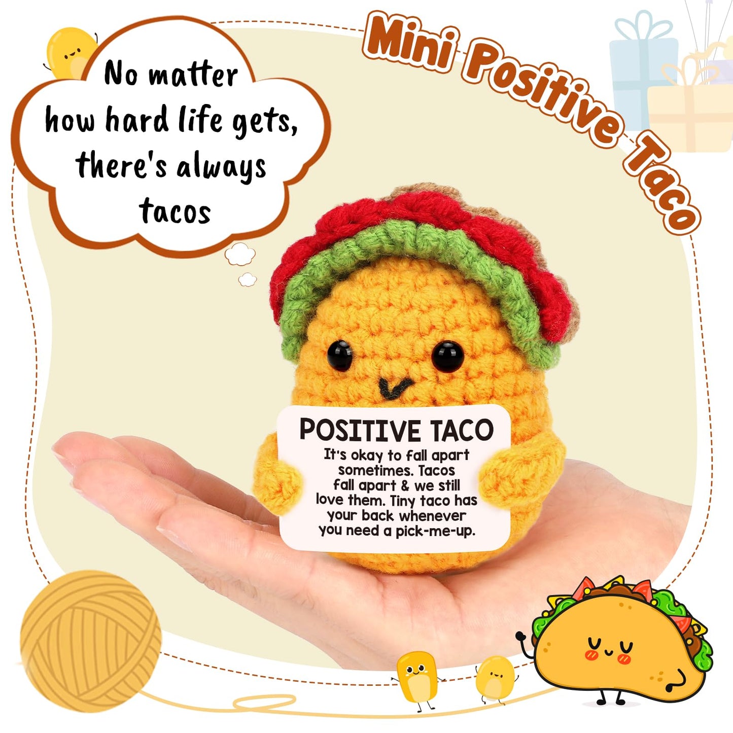 Positive Crochet Taco Birthday Gifts for Women Men Teacher Appreciation Fathers Day Graduation Gift Adult Kids Son Mom Dad Daughter Sister Friend Coworkers Self Care Card Inspirational Support