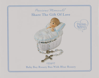Precious Moments Baptism Gift, Boy's Resin Rosary Box with Hand-Painted Details, Perfect Keepsake, 153409