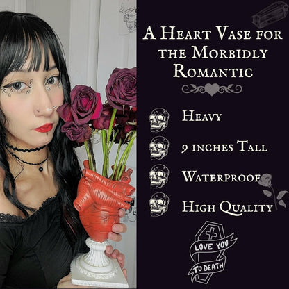 Gothic Anatomical Heart Vase - Valentines Creepy Large Human Heart Shaped Flower Planter - Horror Lovers Halloween Themed Gifts for Adult Women - Edgar Allan Poe Spooky Decor Weird Oddities