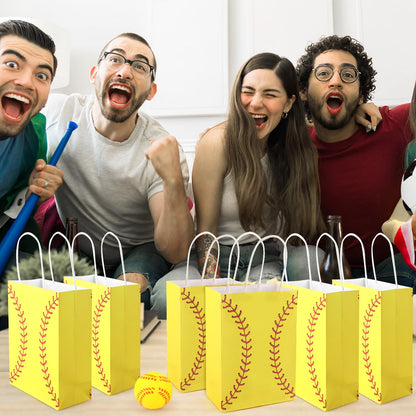 Hxezoc 12 Pieces Softball Gift Bags with Handle, Paper Treat Candy Bag Sport Favor Bags for Softball Theme Birthday Party Decoration Supplies