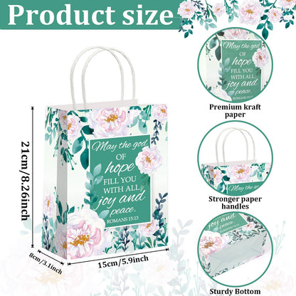 24 Pcs Religious Gift Bags Bible Gift Paper Bags with 24 Tissues Bible Verse Paper Bags with Handles Inspirational Flower Christian Gift Bags Bulk for Women Birthday Wedding Baptism Spring Party Favor
