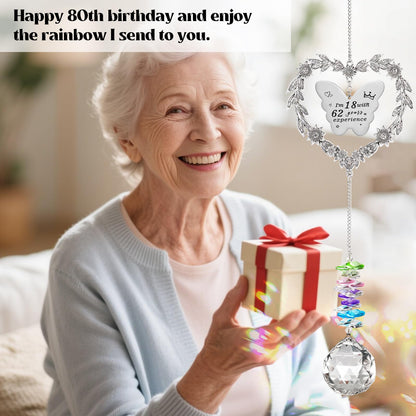 80th Birthday Gifts for Women, Happy 80th Birthday Suncatcher for Her, Thoughtful 80 Bday Crystal Ornament for Wife, Mom, Grandma, Sister, Aunt, Turning 80 Year Old Rainbow Marker