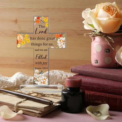 Chunful Christian Religious Gift for Women Acrylic Decorative Cross Standing Decor Jesus Catholic Bible Scripture Inspiration Gifts Cross for Mother Day Women Men Friends Coworker(Encouraging Style)
