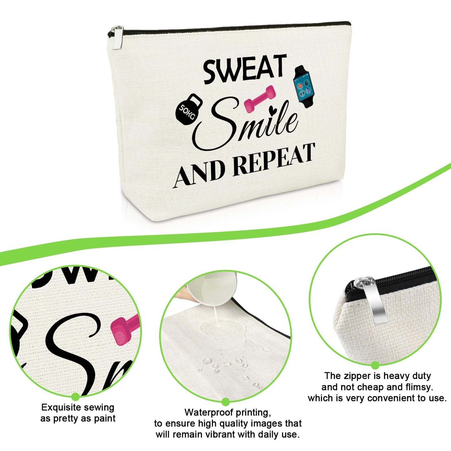 Workout Gifts Fitness Lovers Makeup Bag Gym Gifts for Women Fitness Bodybuilding Cosmetic Bag Exercise Present for Women Friend Trainer Christmas Birthday Present Dumbbell Pendant Travel Pouch