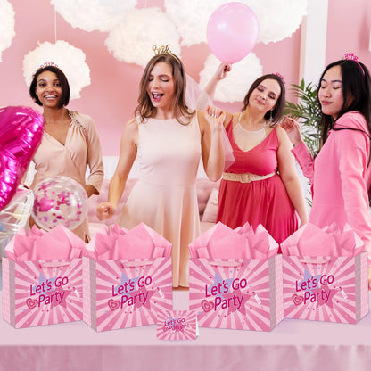 Hot Pink Gift Bag Lets Go Party Supplies Valentines Pink Wrapping Bag with Greeting Card and Tissue Paper Bachelorette Party Decorations for Girls Princess Bridal Shower Birthday Party Supplies
