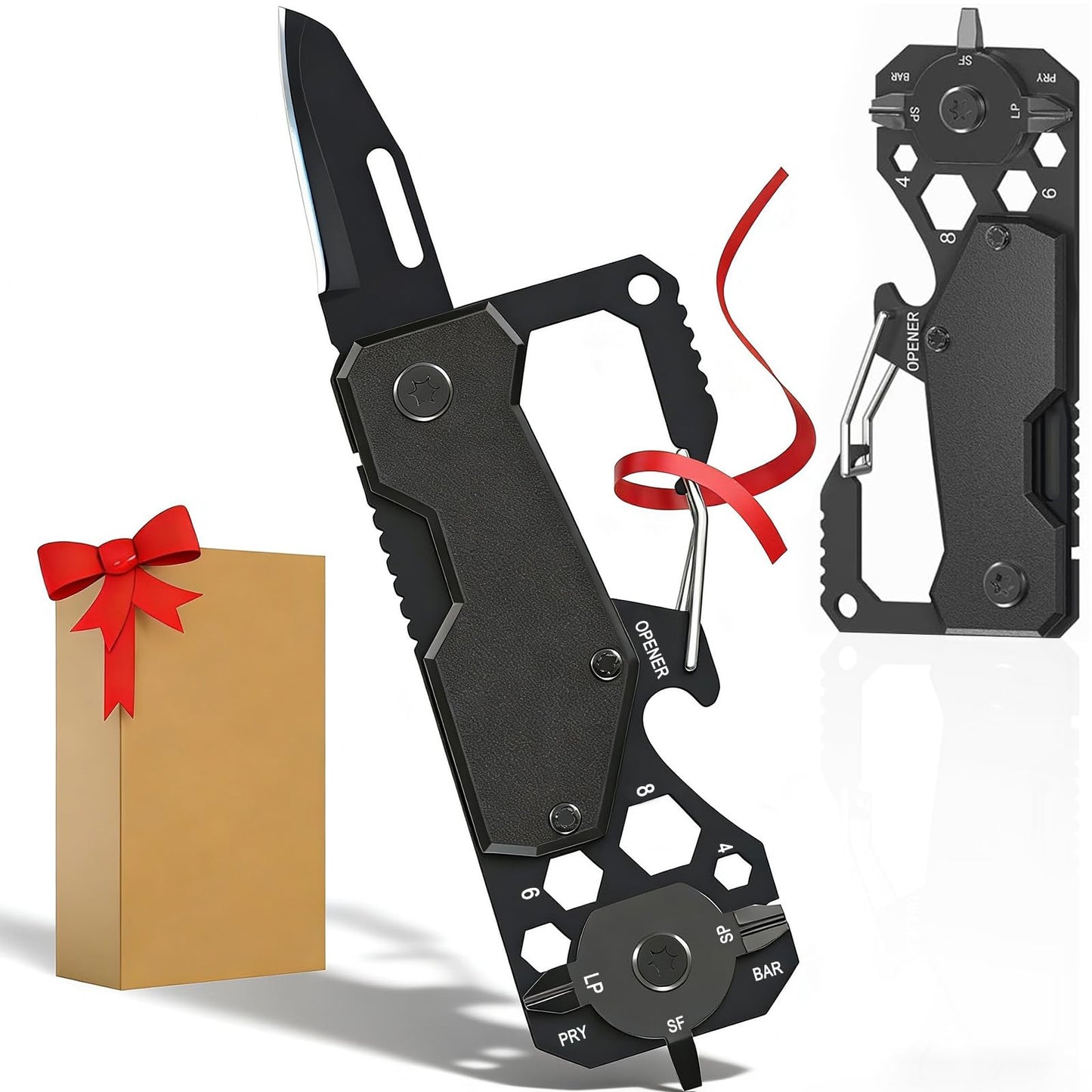 Cool Men Gift Ideas for Him - Fathers Day Dad Gifts Multitool Pocket Knife, Unique Birthday Gift for Husband Brother Boyfriend Adult, Keychain EDC Folding Knives with Clip Hand Tools Gadgets, Black