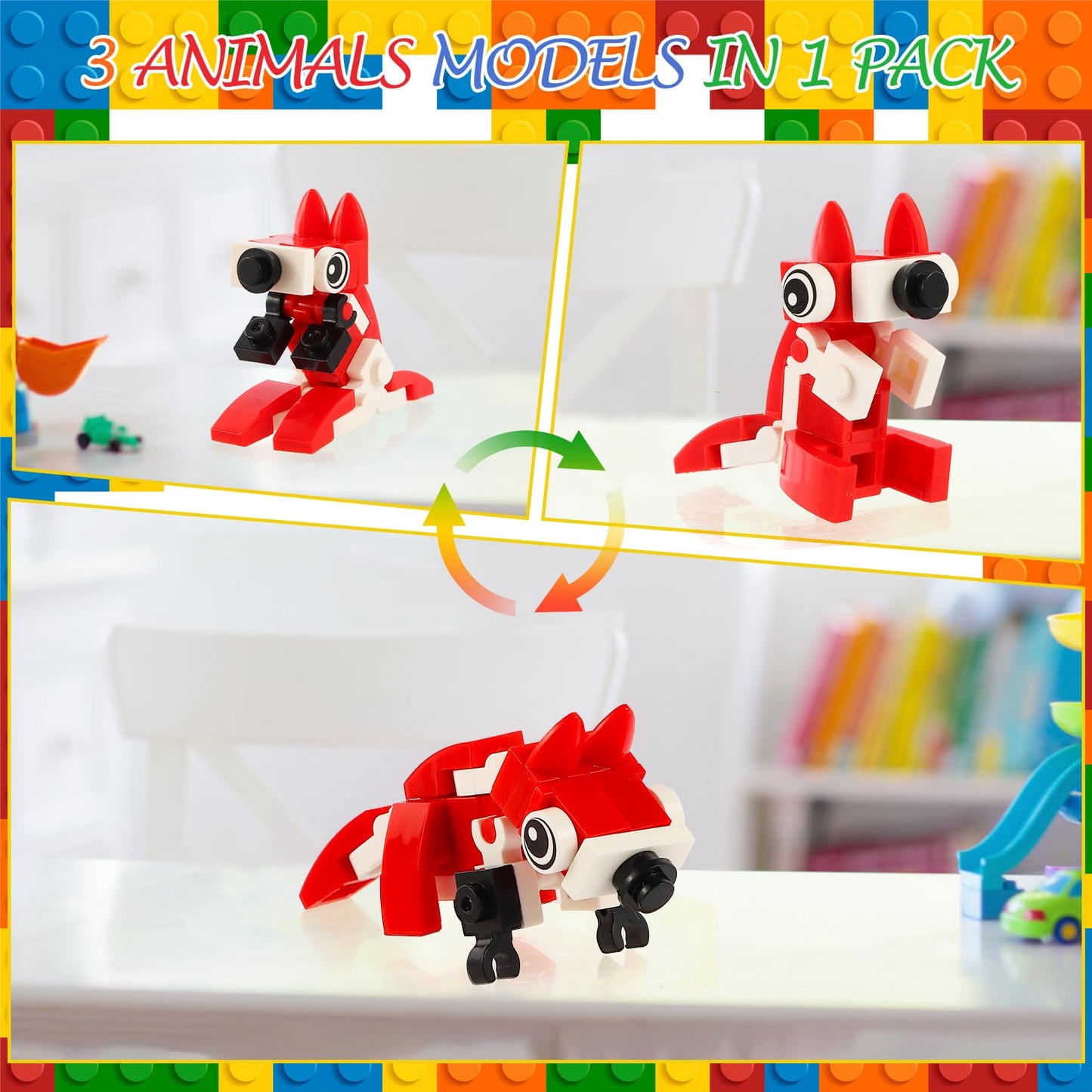 LiYiQ 134 Pcs Building Blocks Party Favors with Reusable Drinking Straws Animal Building Blocks Slap Bracelets Keychains Stamps Stickers and Gift Bags Gamer Birthday Party Supplies (Building)