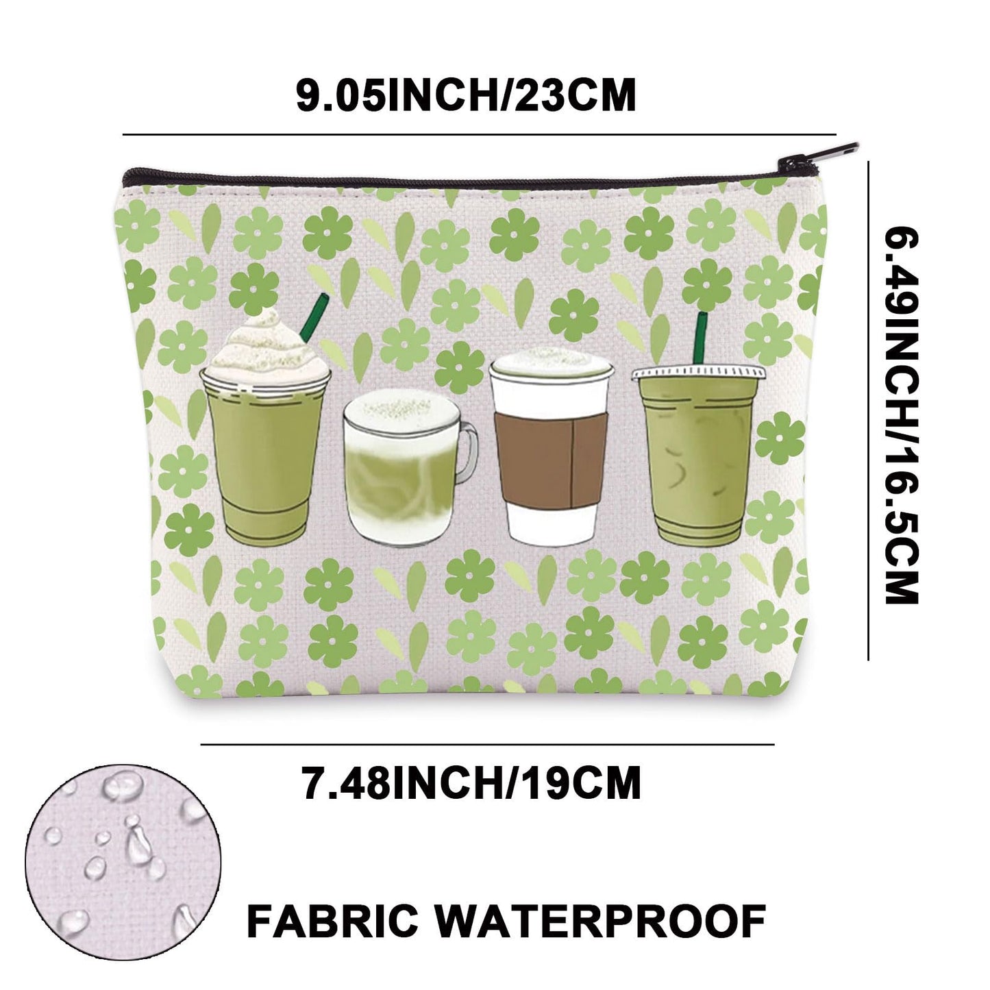 G2TUP Matcha Makeup Bag Matcha Latte Lover Gift Matcha Green Tea Gifts Matcha Drink Lover Zipper Pouch (Green Matcha)