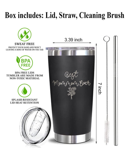 Best Mommom Ever Tumbler - Floral Mommom Mug - Mommom Mug - Gift For Mommom - Mother's Day Gift - Mommom Coffee Mug - Stainless Steel Tumbler 20Oz