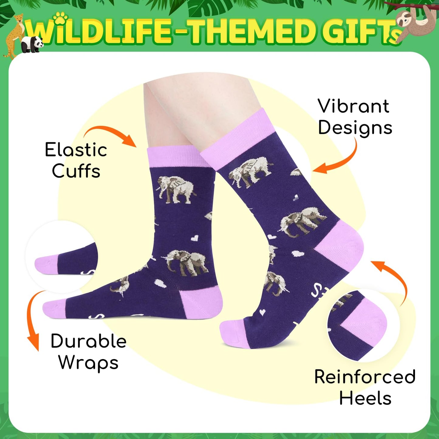 HAPPYPOP Funny Socks for Women - Cute Elephant Possum Cool Tiger Gifts for Animal Lovers