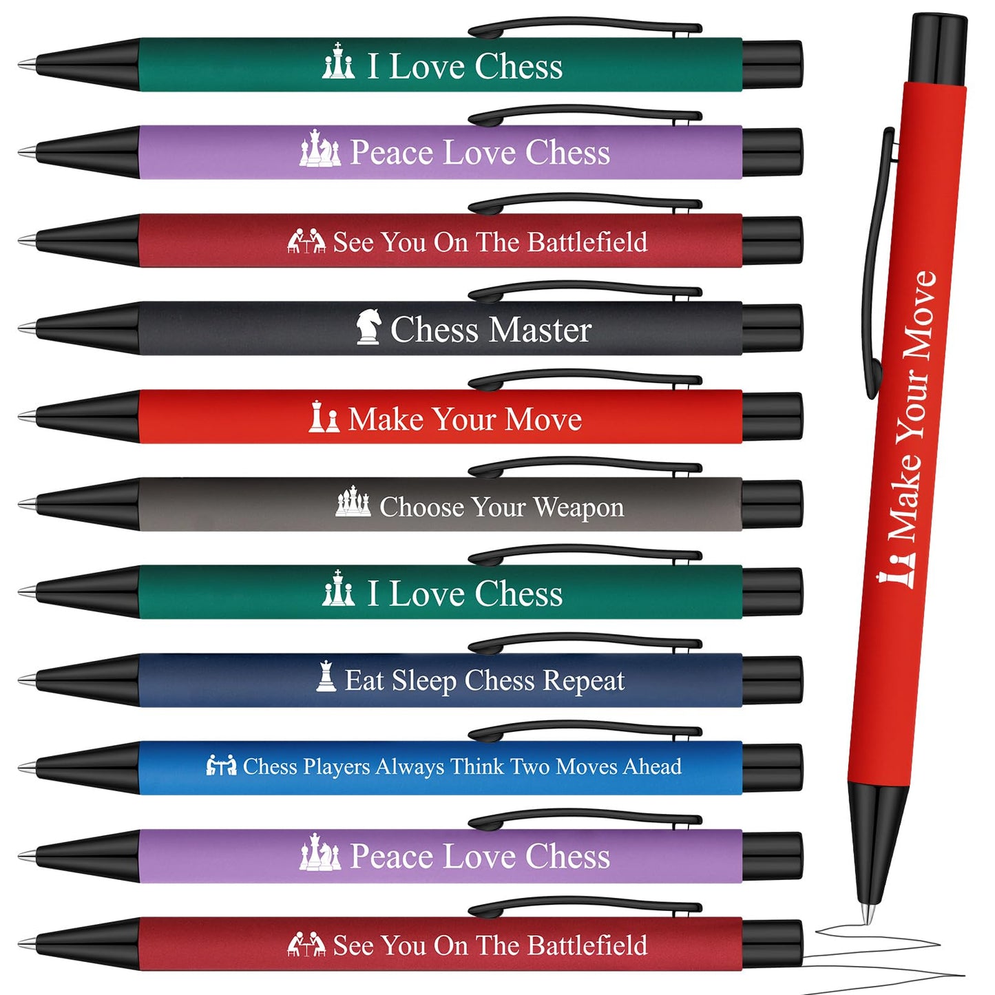 Sayglossy 24 Pcs Chess Ballpoint Pens Novelty Gifts 12 Style Smooth Writing Pens for Chess Lover Christmas Birthday Gifts