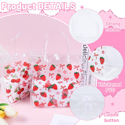 Strawberry Clear Party Favor Bags - Sweet Berry Clear Pvc Goodie Candy Bags Fruit Themed Handbag Party Supplies for Wedding Birthday Baby Shower Valentine's Day Mother's Day