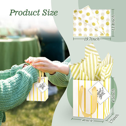 DOYIDE 30 Pcs Small Gift Bags with Handles, 4x2.75x4.5inch Mini Paper Gift Bags, Tiny Party Favor Bags with Tissue and ''Thank you'' Tag for Christmas Valentines Holidays Birthday Wedding Baby Shower