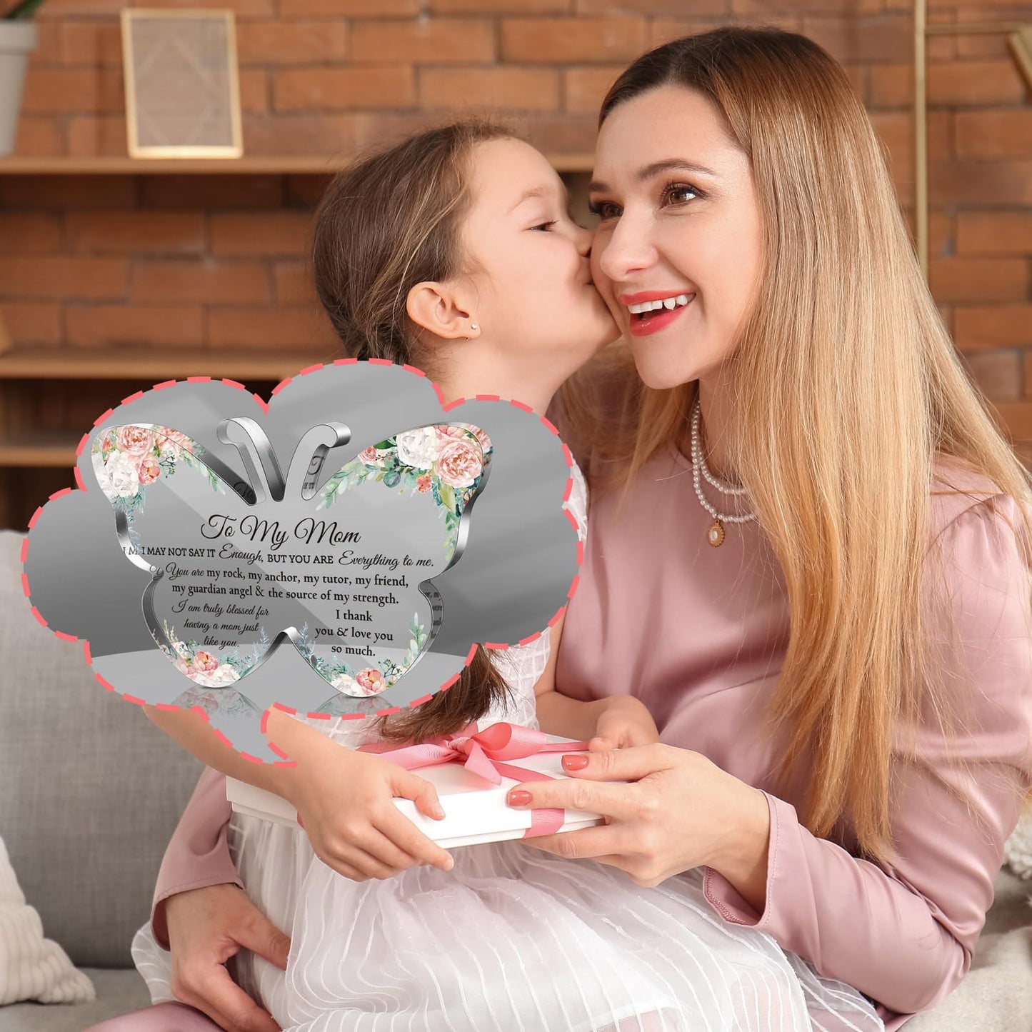 Jetec Mom Gifts from Daughter Son Mother Sign Birthday Gifts Acrylic Butterfly Shape Block Birthday Plaque 5.91'' Glass Sign Presents Grateful Mother Day Christmas Gift(to My Mom)