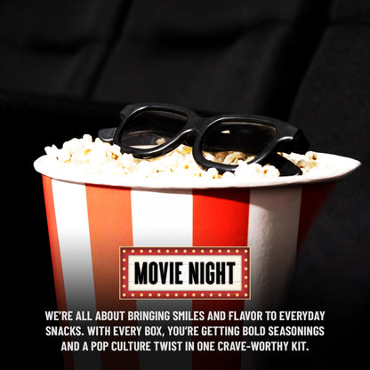 Movie Night Popcorn Kit with Popcorn Seasoning & movie night supplies, Fun Gift Basket for Families, House Warming Gifts New Home, or Birthday