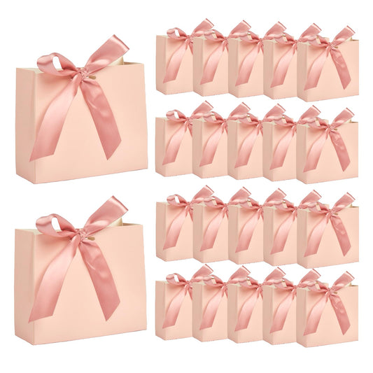 24Pack Small Gift Bags, Mini Party Favor Bag Treat Box with Bow Ribbon,Party Favors Goodie Bags For Wedding,Birthday,Baby Shower Favor, Bridal Shower(4.5x1.8x3.9 Inch) (PINK)