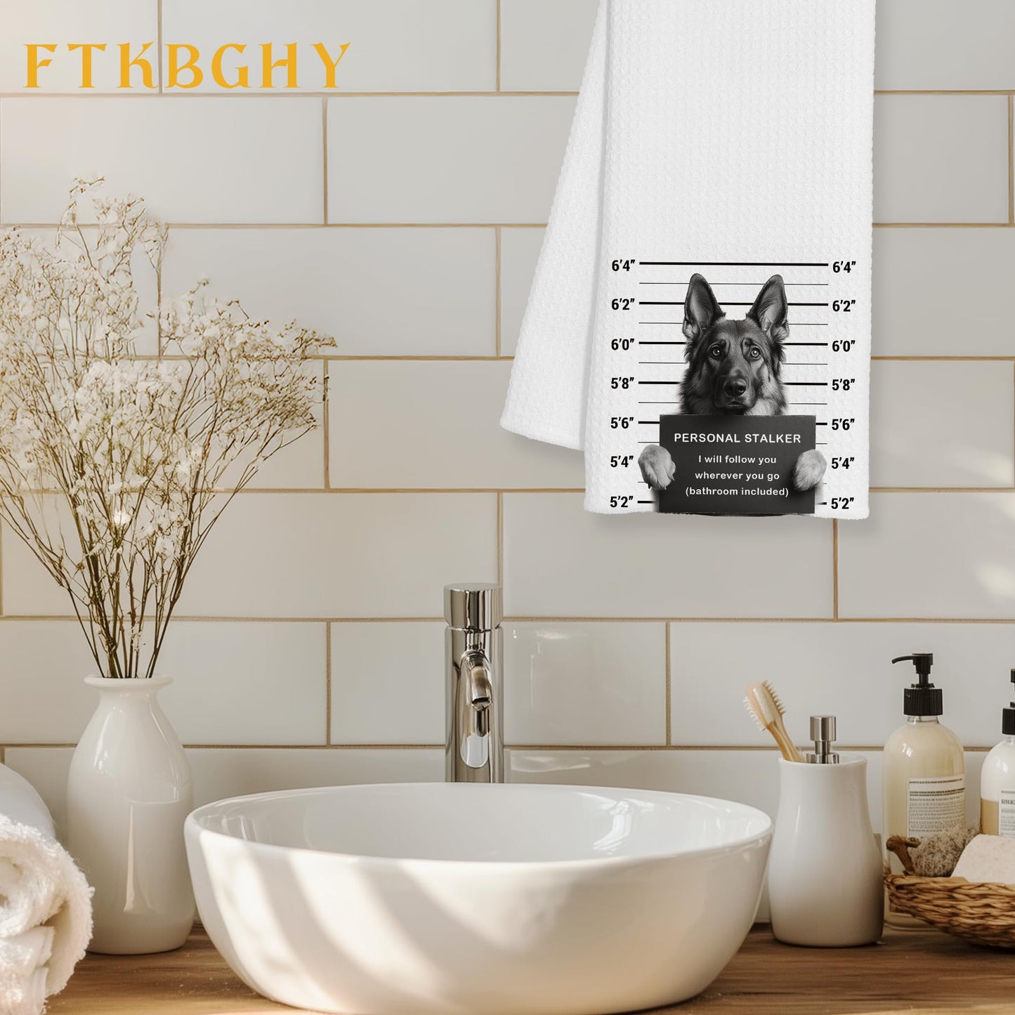 Funny German Shepherd Kitchen Towels, German Shepherd Gifts for Women Men, Black and White Dog Mugshot Decorative Dish Hand Tea Towels for Bathroom Kitchen, 16x24 Inch