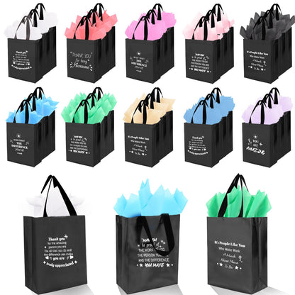 40 Pcs Reusable Gift Bags with Handles - Include 20 Iridescent Gift Bags & 20 Tissue Paper - Employee Appreciation Gifts Bulk for Staff, Team, Coworker, Teachers, Nurse, Thank You Gifts (Black)